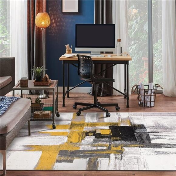 Modern Abstract Area Rug 5' x 7' Gold - Picture 6 of 8